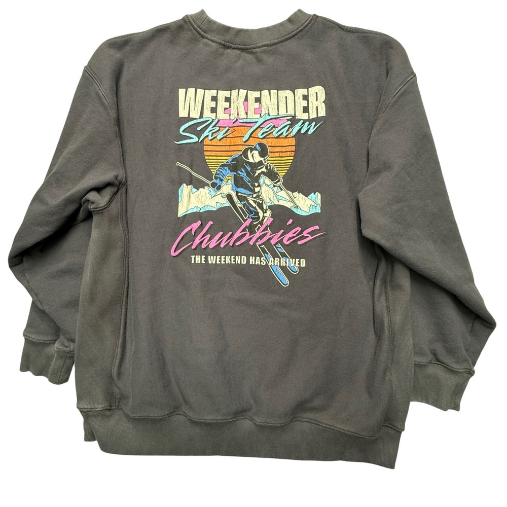Chubbies Weekender Ski Team Sweatshirt Mens sz L Grey Retro Graphic Preppy